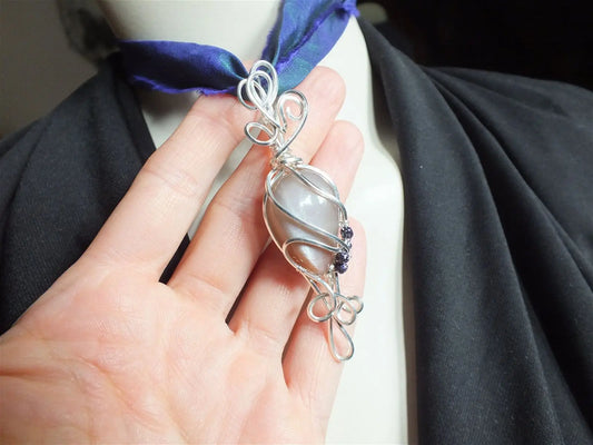 Collier Elfique avec pierre de lune et soleil en silver filled - Aurore Lune