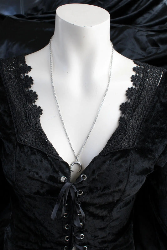 Collier Lune en long sautoir acier inoxydable - Aurore Lune