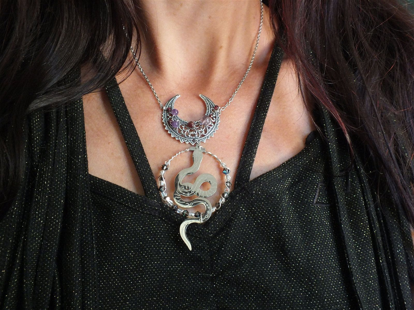 Collier Serpent et Améthyste Grenats * Etoile Sensuelle * - Aurore Lune