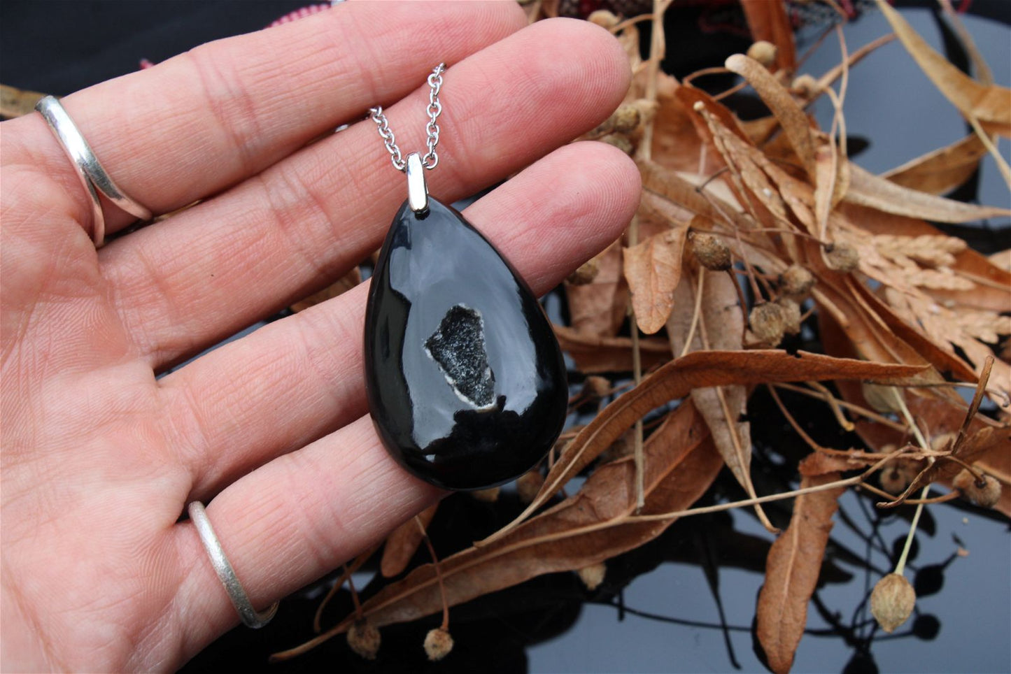 Collier agate noire - Aurore Lune