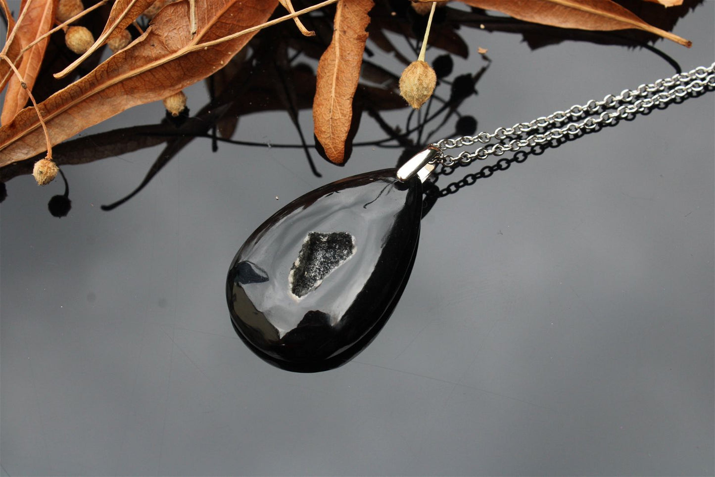 Collier agate noire - Aurore Lune