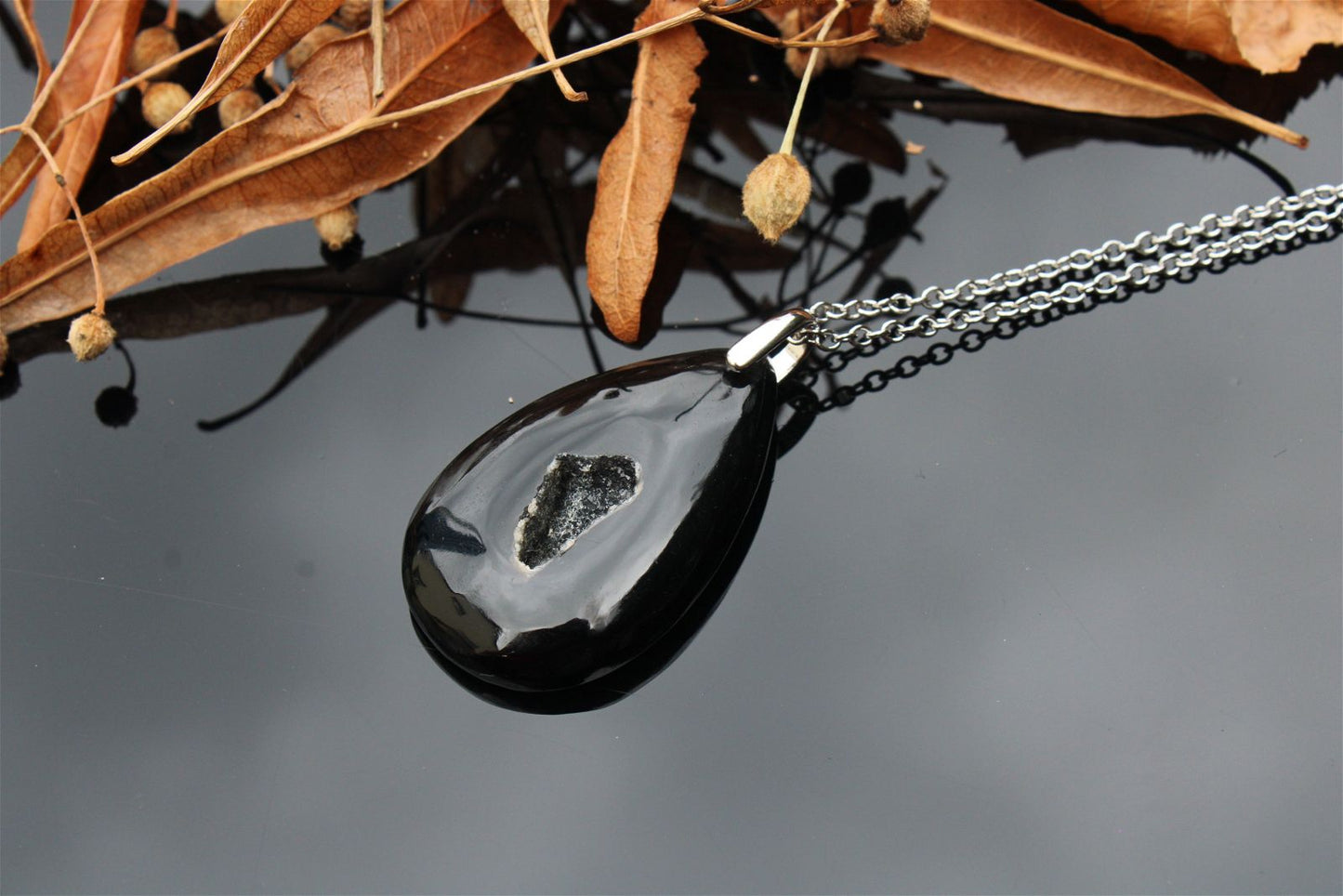 Collier agate noire - Aurore Lune