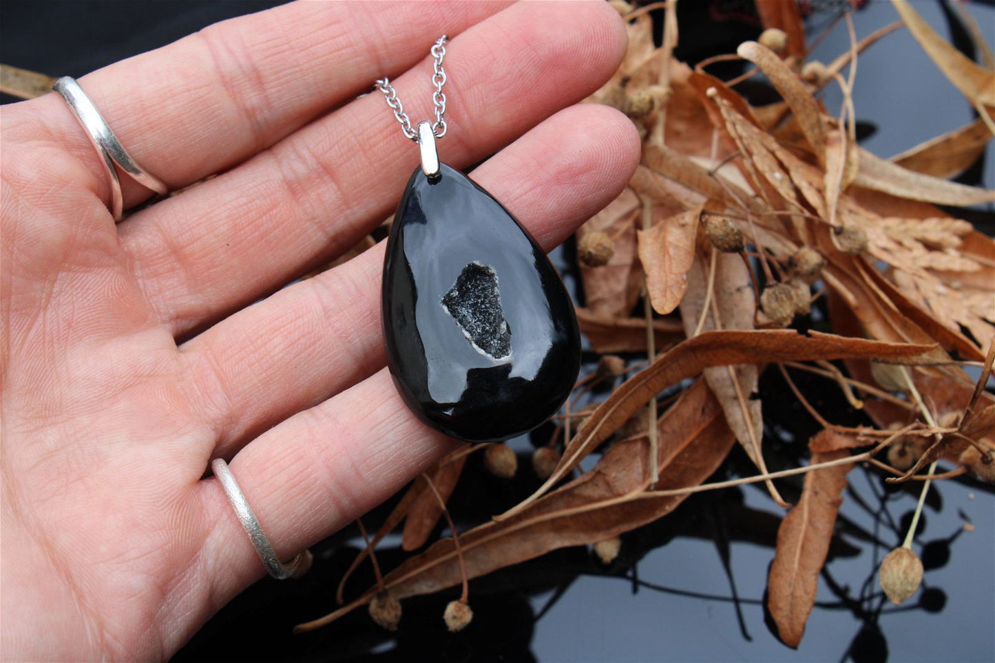 Collier agate noire - Aurore Lune