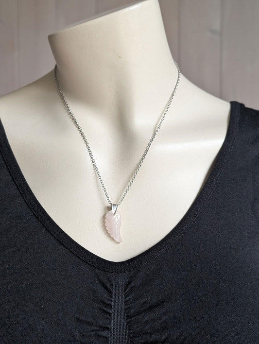 Collier aile en quartz rose - Aurore Lune