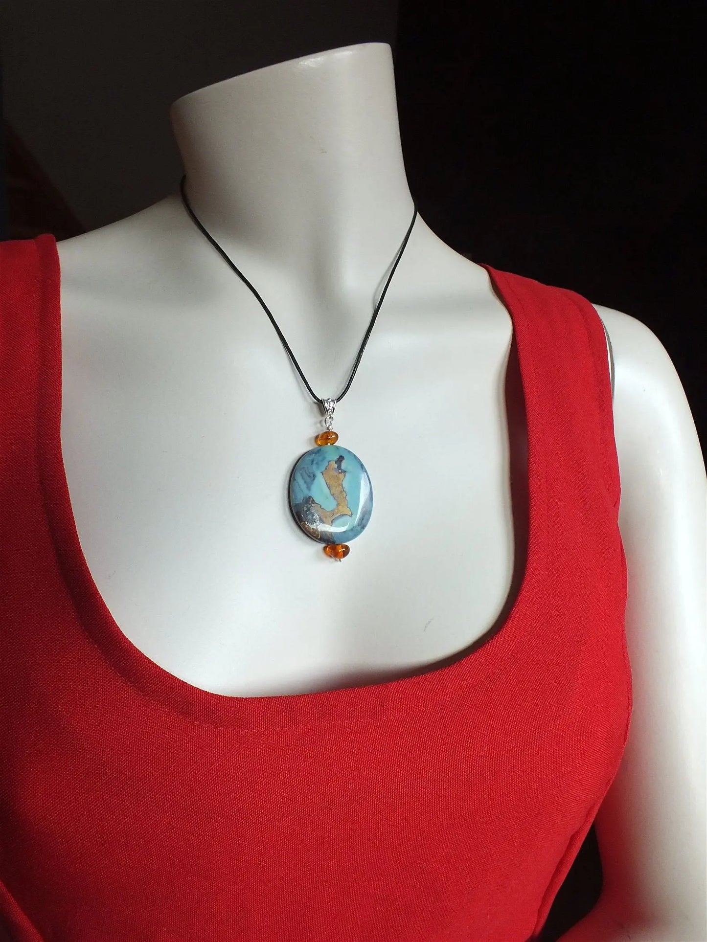 Collier ambre et pierre fantaisie - Aurore Lune