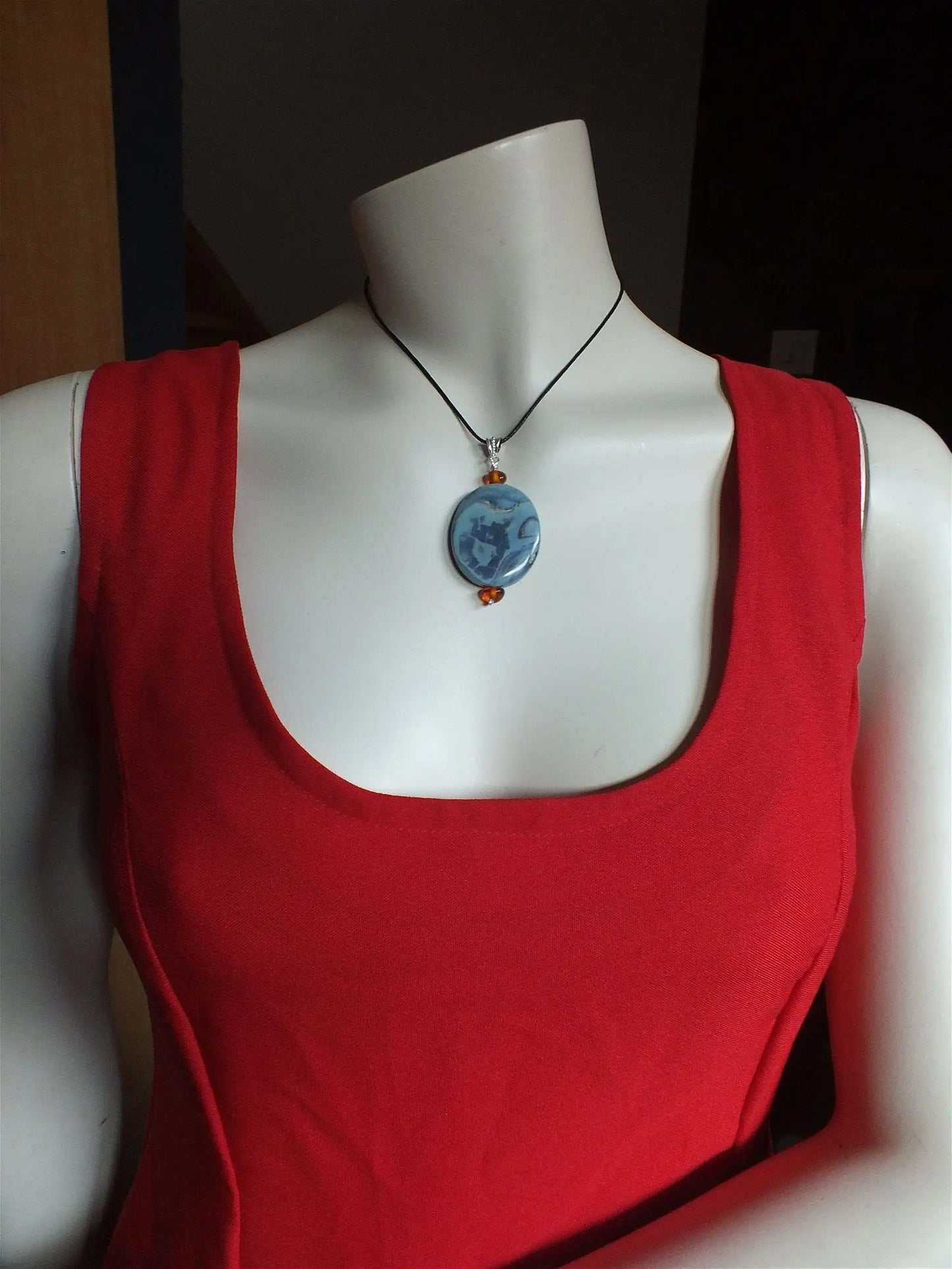 Collier ambre et pierre fantaisie - Aurore Lune
