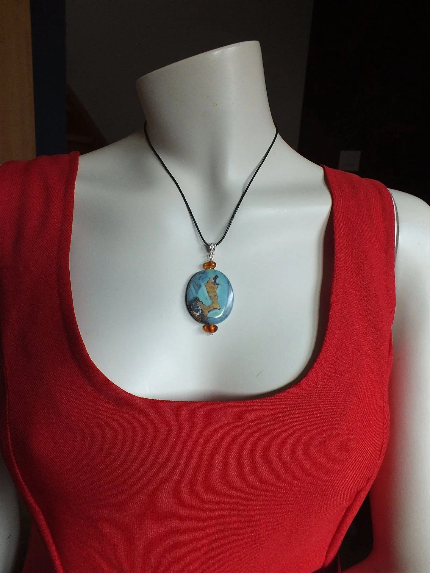 Collier ambre et pierre fantaisie - Aurore Lune