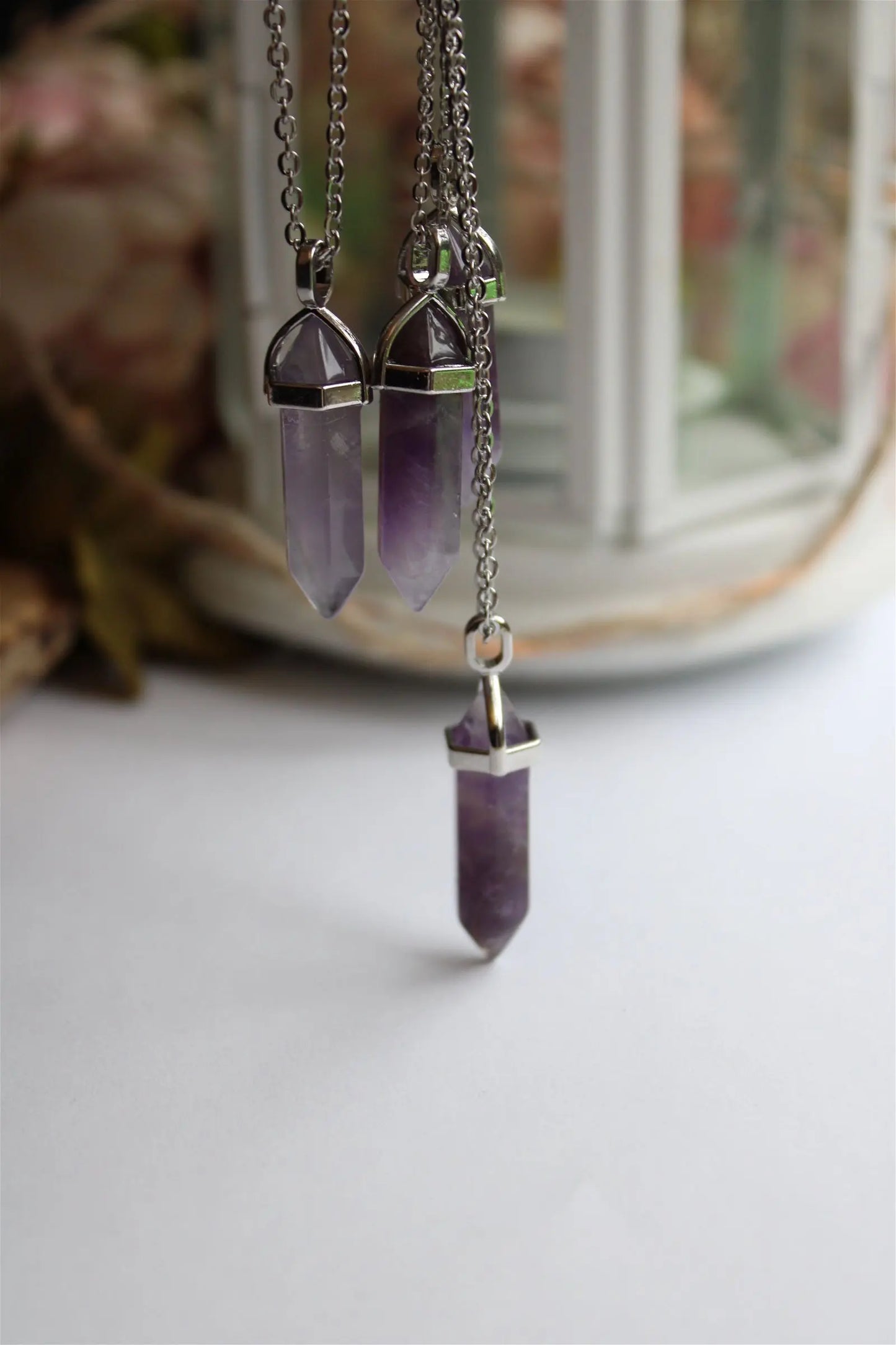 Collier améthyste en forme de pendule - Aurore Lune
