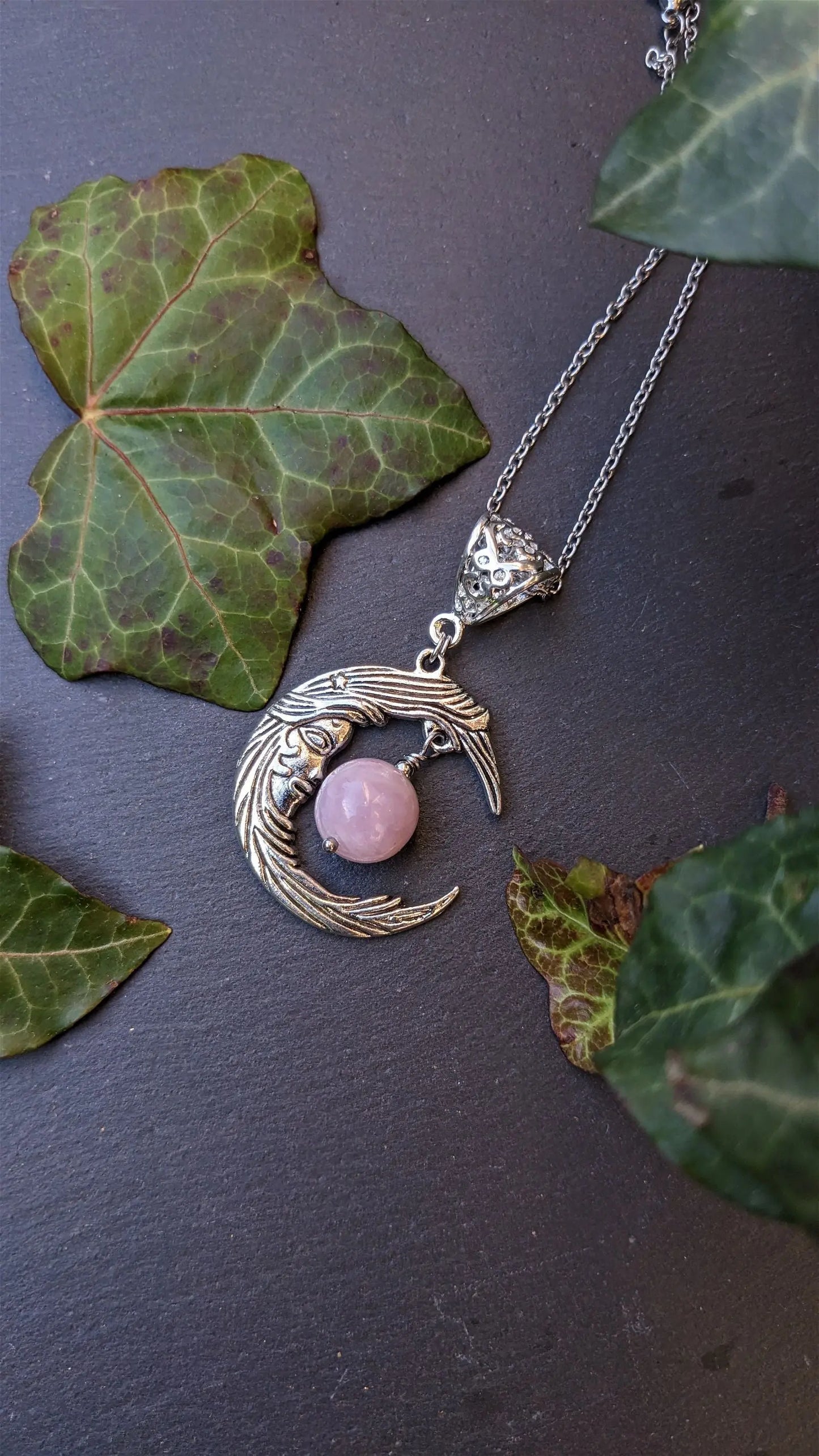 Collier avec kunzite et lune - Aurore Lune