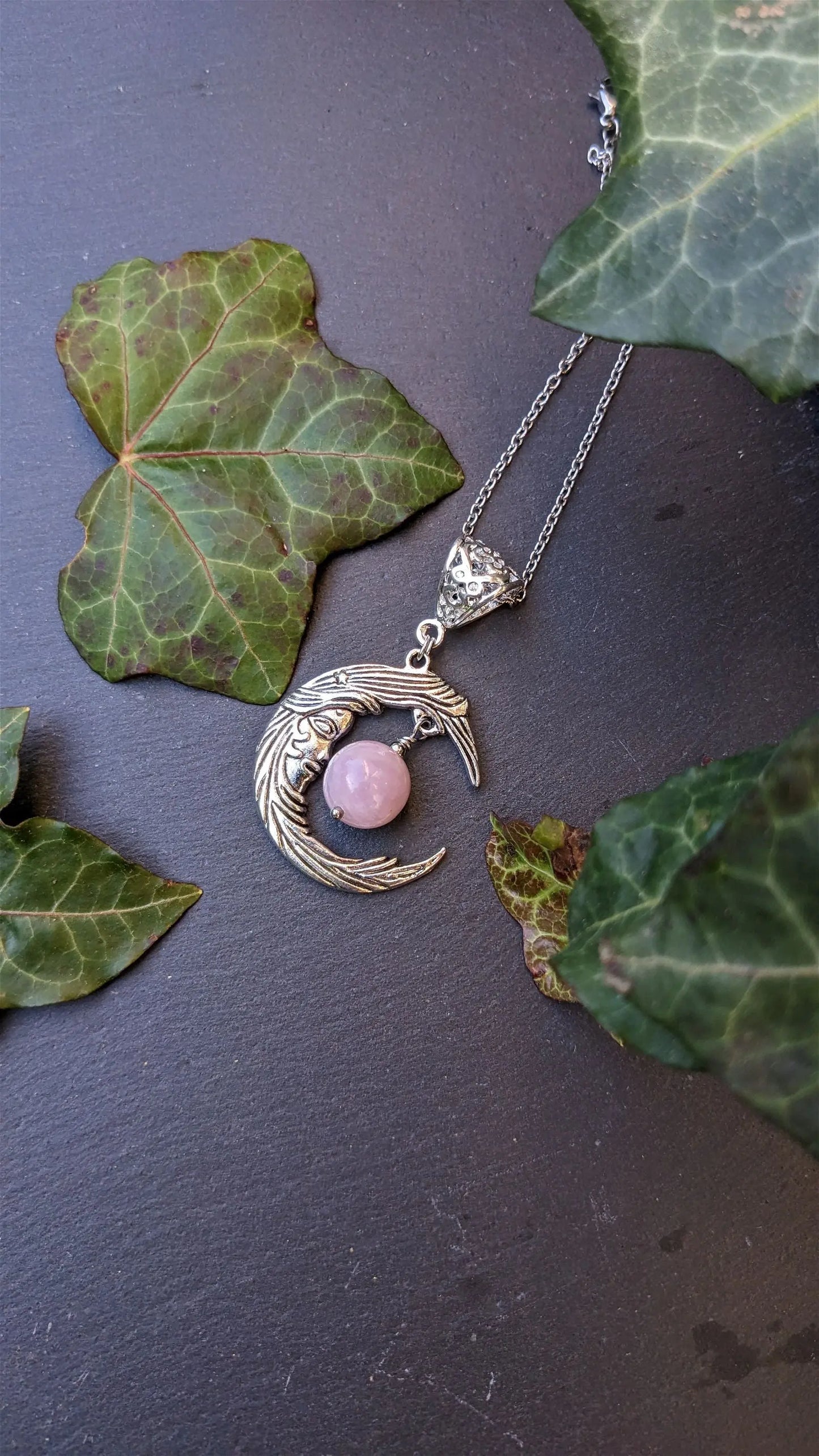 Collier avec kunzite et lune - Aurore Lune