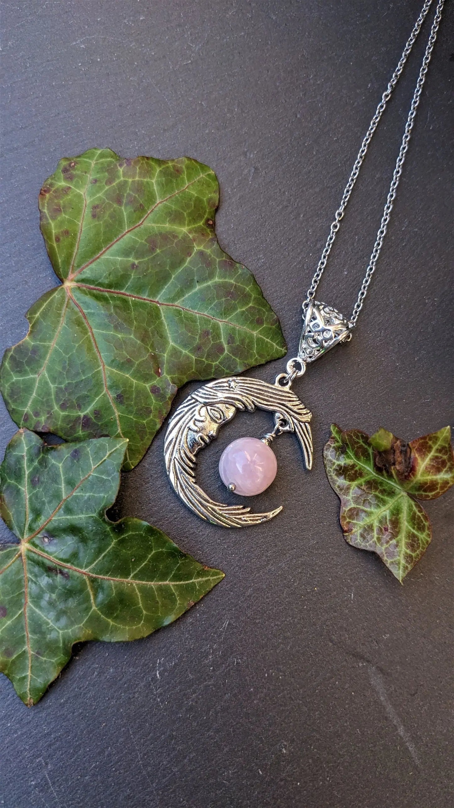 Collier avec kunzite et lune - Aurore Lune