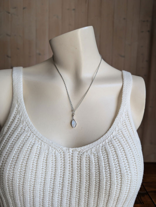 Collier avec labradorite blanche pierre de lune arc-en-ciel - Aurore Lune