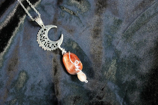 Collier avec lune et pierre de soleil * Eveil Spirituel * - Aurore Lune