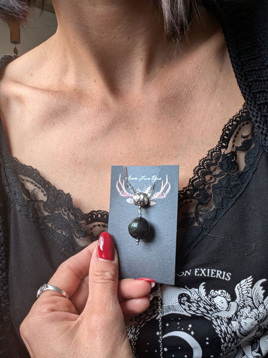 Collier avec obsidienne arc en ciel ou oeil céleste - Aurore Lune