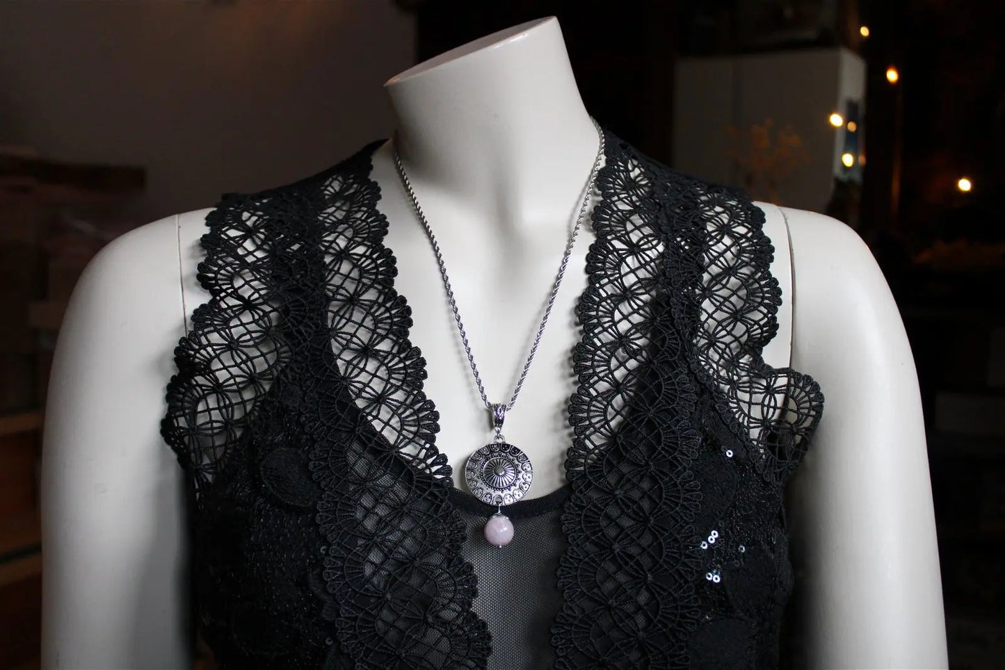 Collier avec perle de kunzite - - Aurore Lune