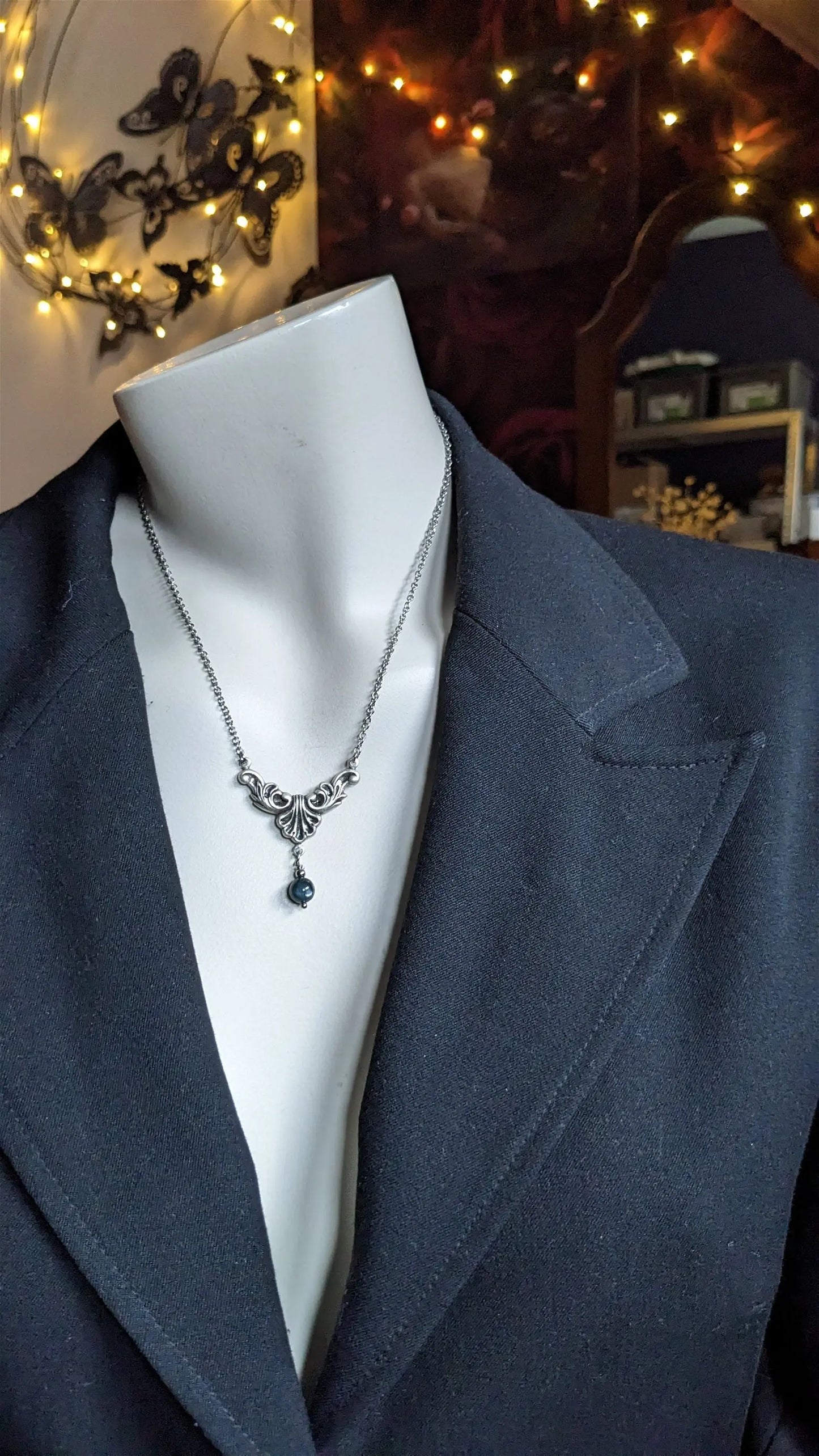Collier baroque - elfique avec disthène bleu - Aurore Lune