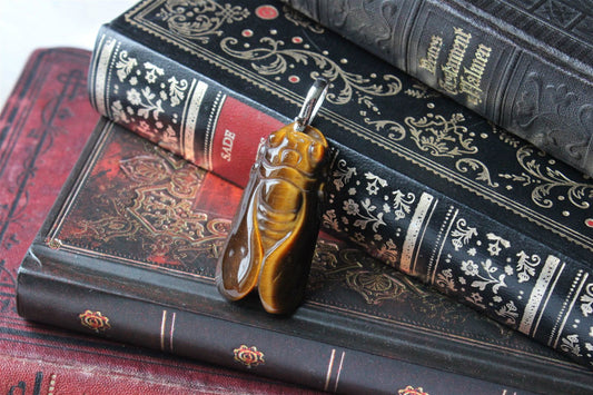 Collier cigale en oeil de tigre - Aurore Lune