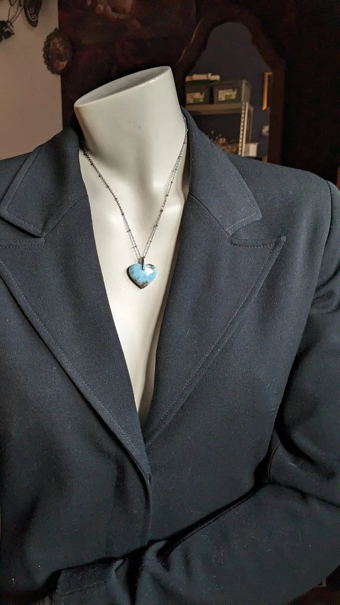 Collier coeur de larimar - Aurore Lune