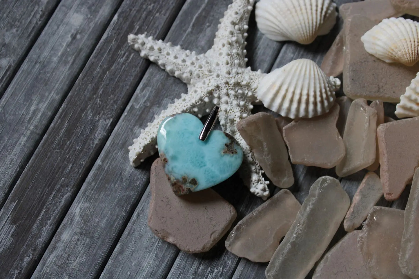 Collier coeur de larimar - Aurore Lune