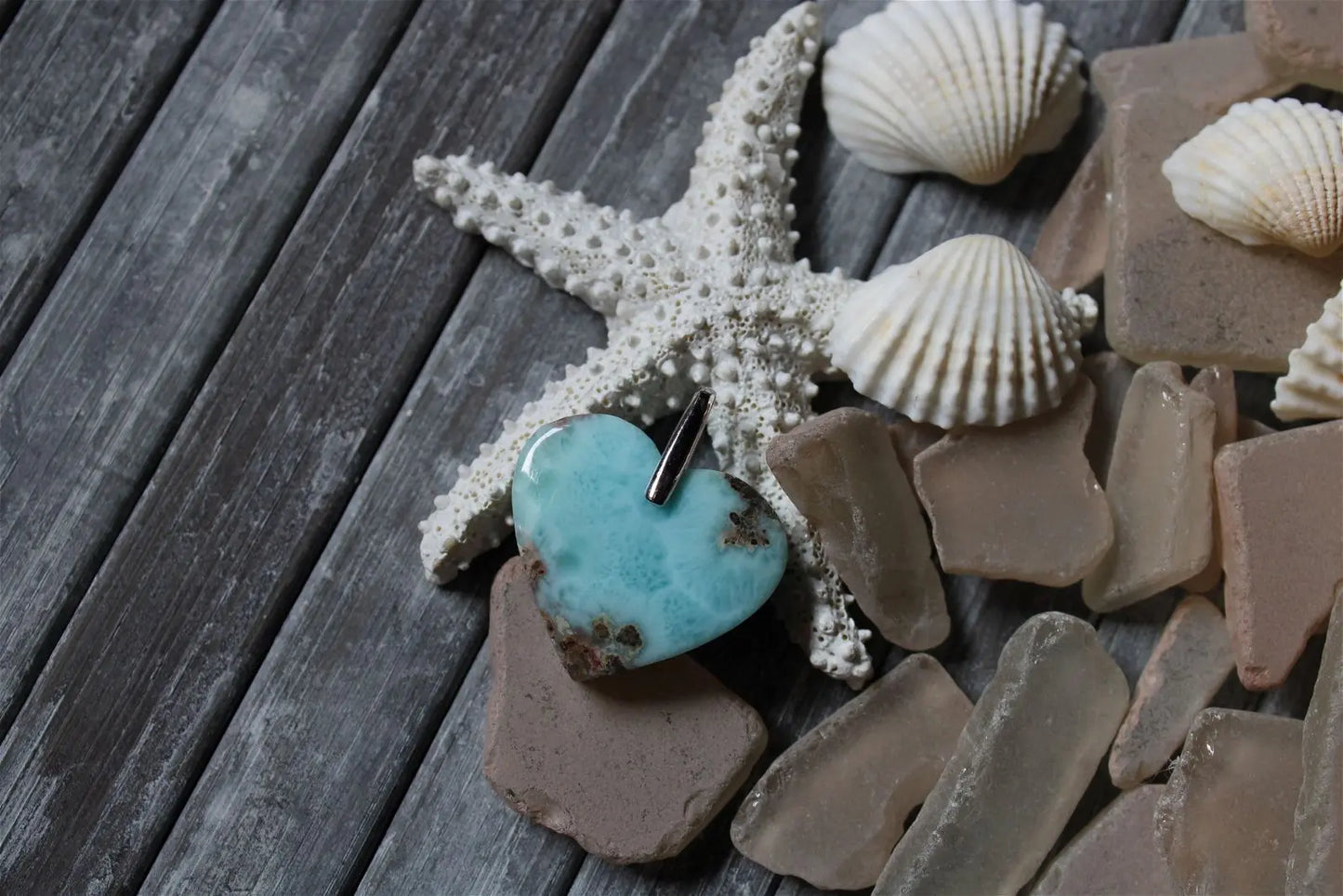 Collier coeur de larimar - Aurore Lune