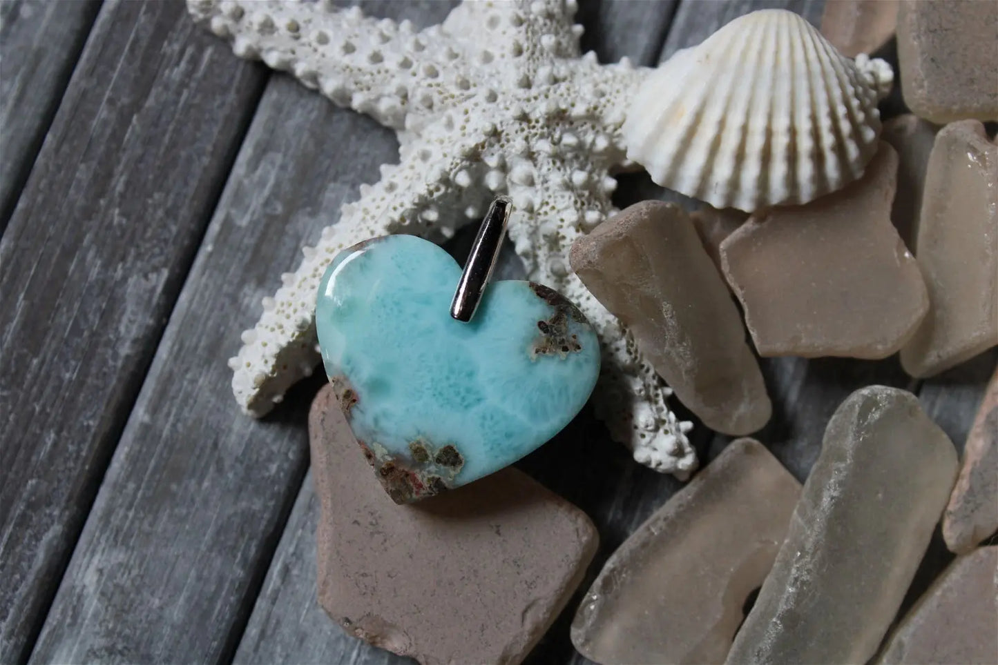 Collier coeur de larimar - Aurore Lune