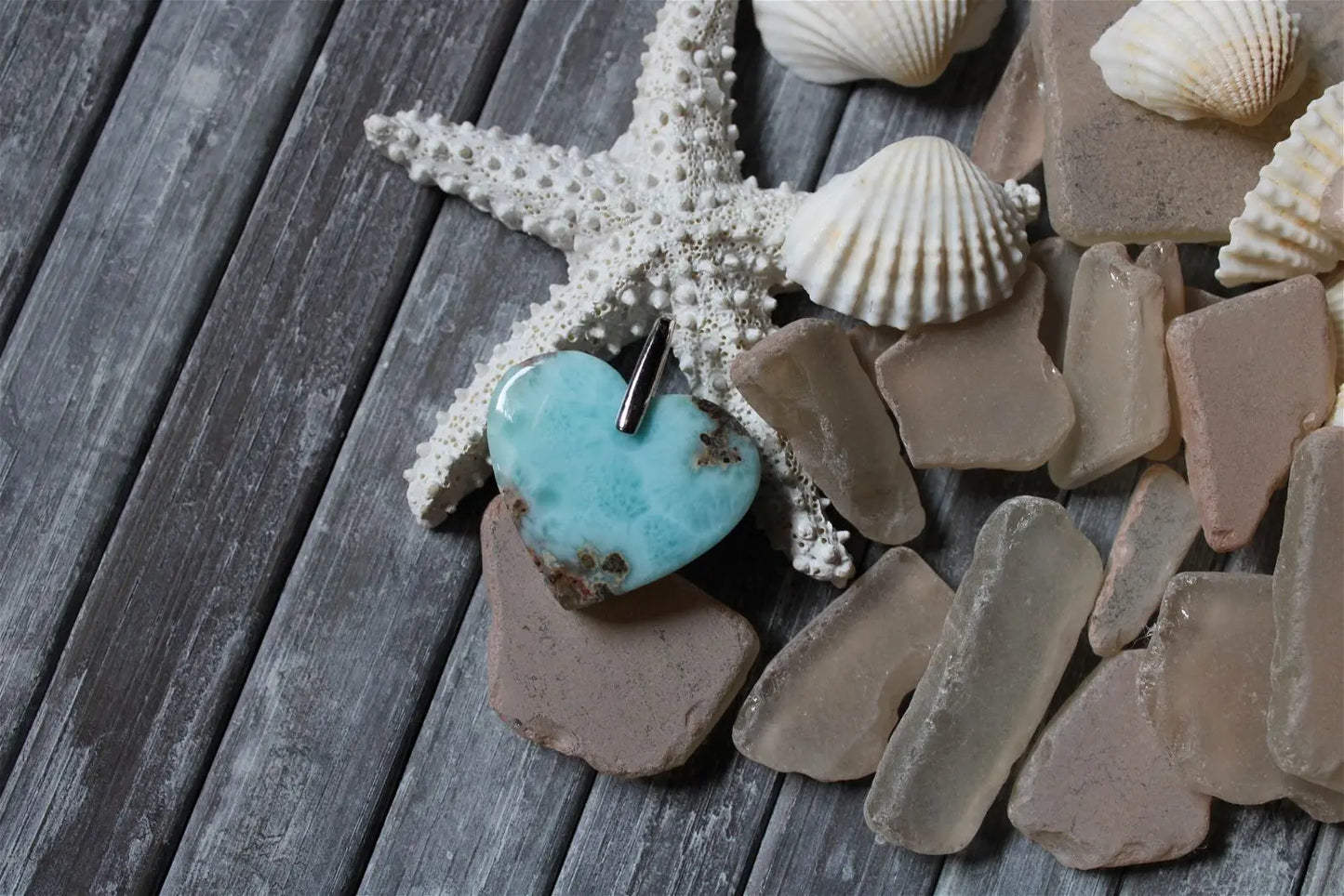 Collier coeur de larimar - Aurore Lune