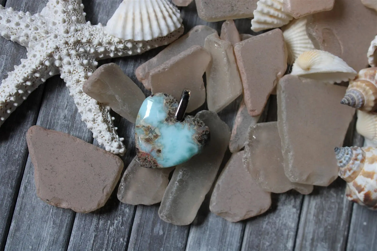 Collier coeur de larimar - Aurore Lune