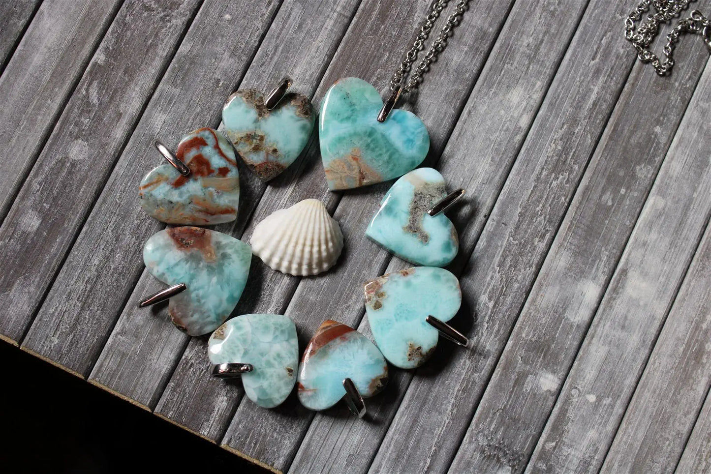 Collier coeur de larimar - Aurore Lune