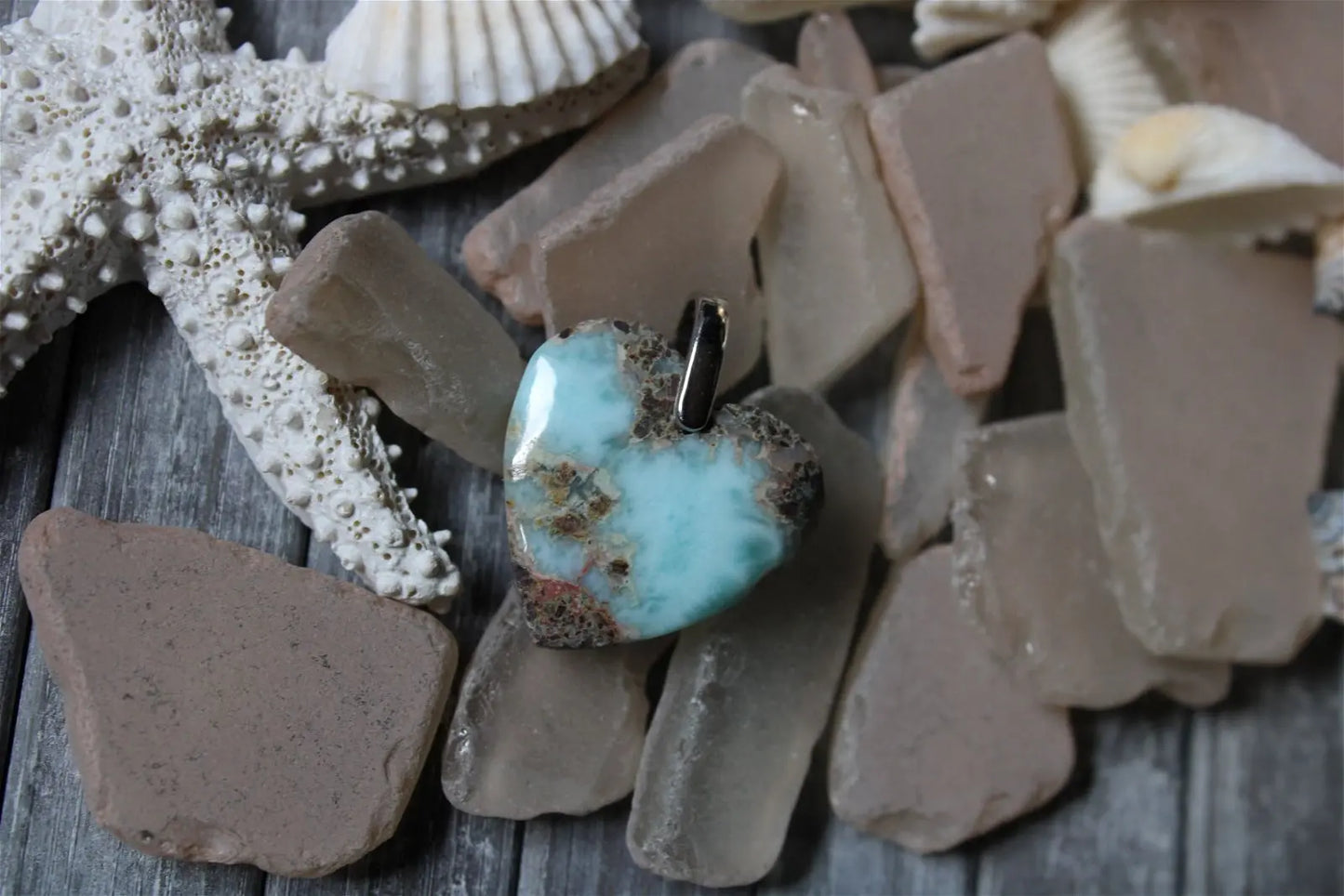 Collier coeur de larimar - Aurore Lune