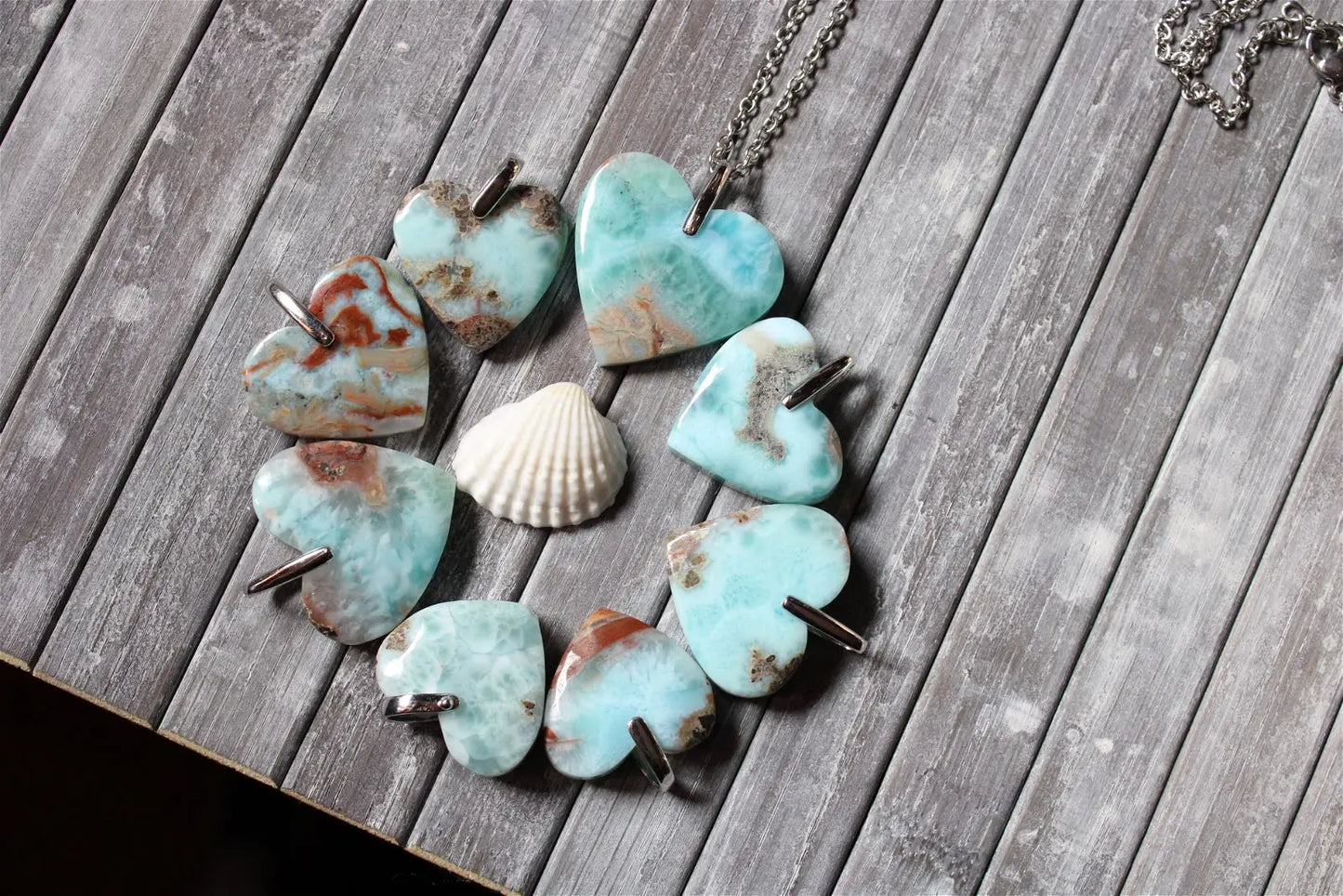 Collier coeur de larimar - Aurore Lune