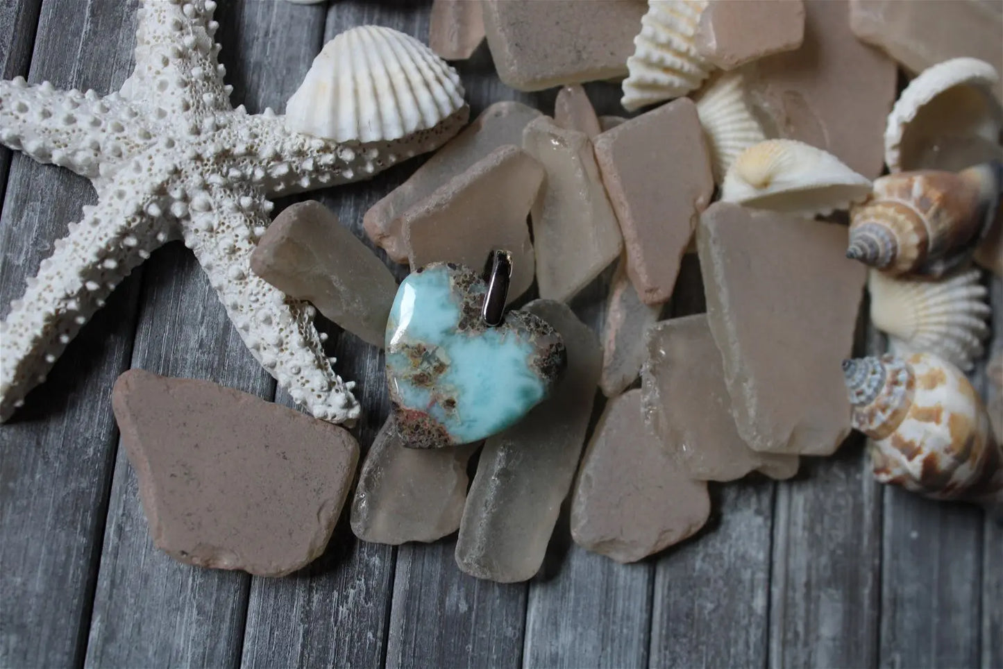 Collier coeur de larimar - Aurore Lune