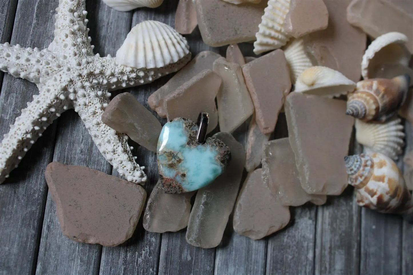Collier coeur de larimar - Aurore Lune