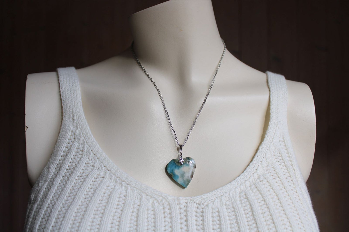 Collier cœur de larimar République Dominicaine - Aurore Lune