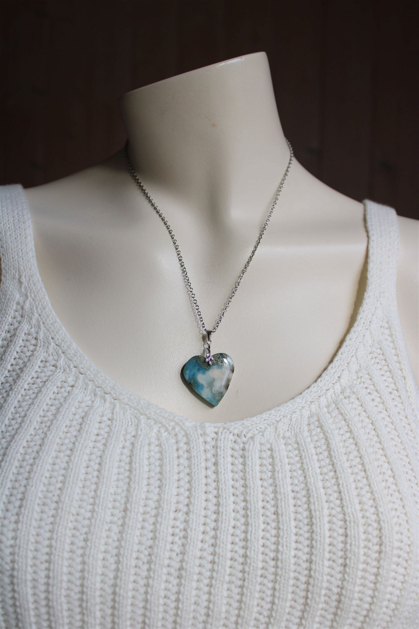 Collier cœur de larimar République Dominicaine - Aurore Lune