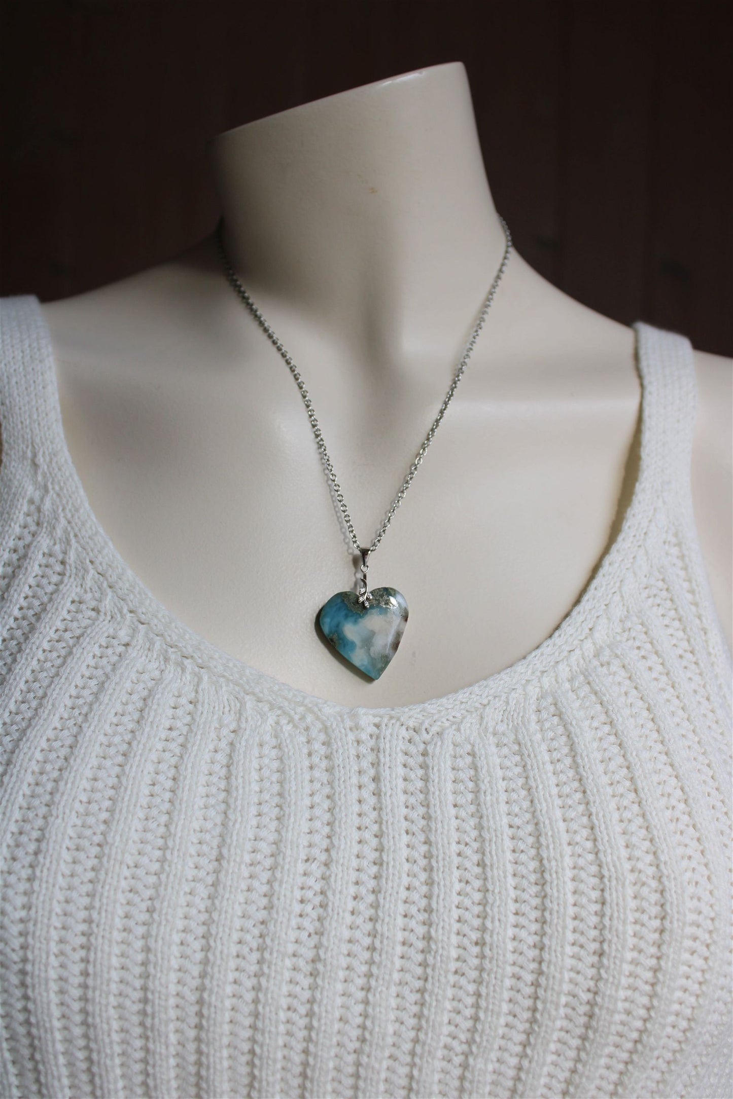 Collier cœur de larimar République Dominicaine - Aurore Lune