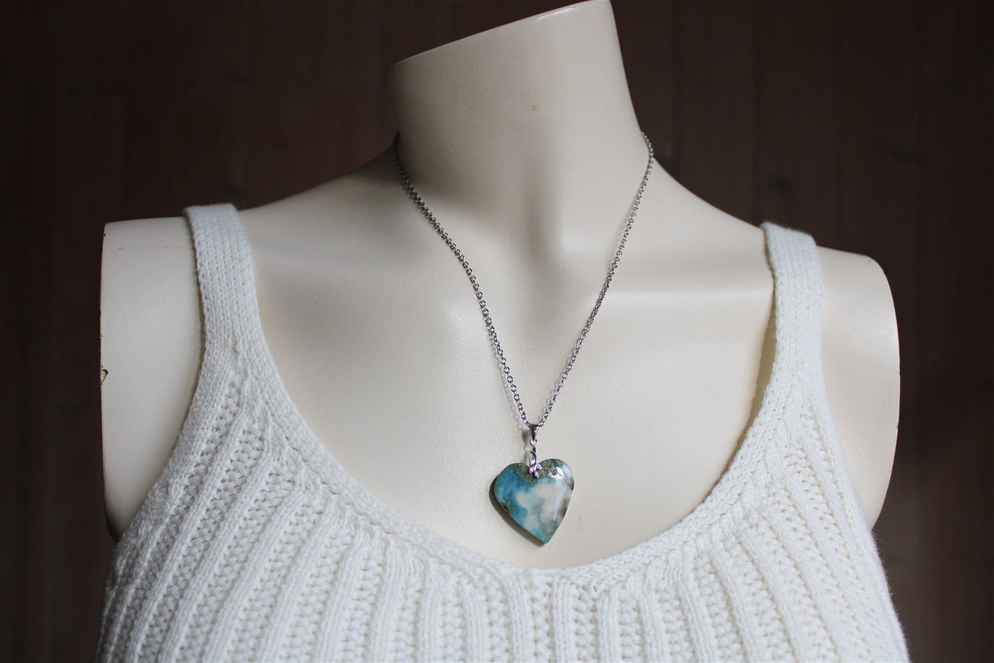 Collier cœur de larimar République Dominicaine - Aurore Lune