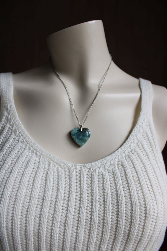 Collier cœur de larimar République Dominicaine - Aurore Lune