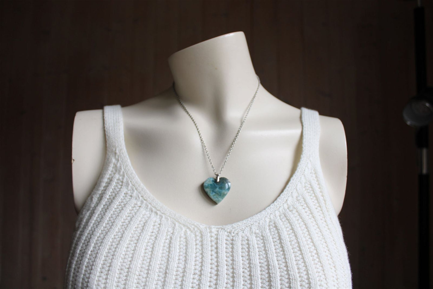 Collier cœur de larimar République Dominicaine - Aurore Lune