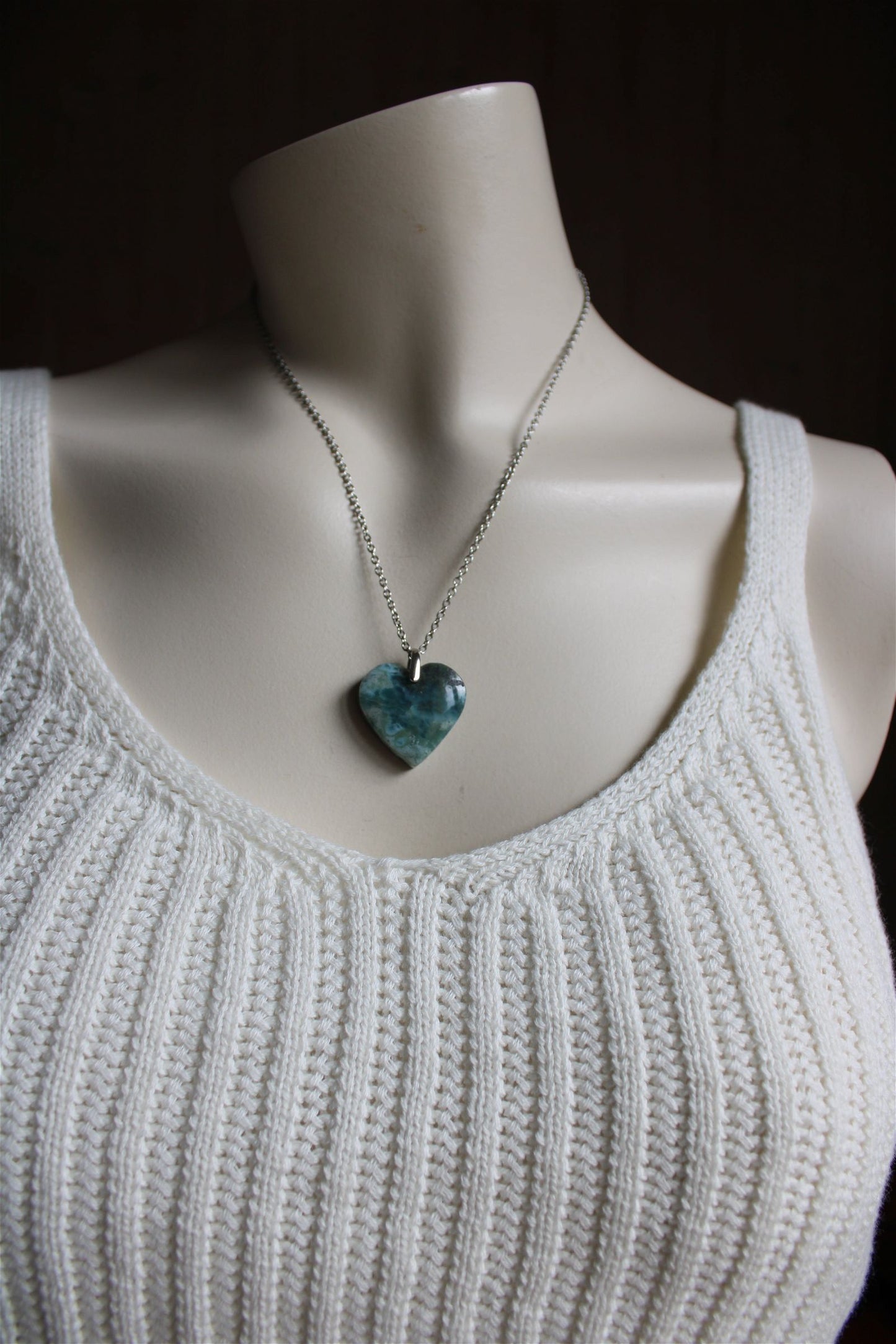 Collier cœur de larimar République Dominicaine - Aurore Lune
