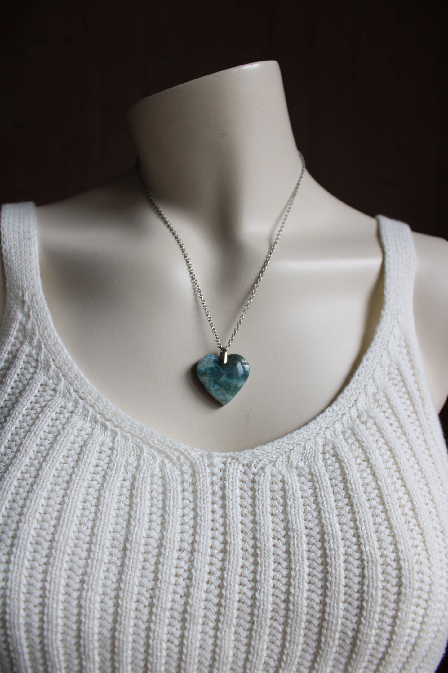 Collier cœur de larimar République Dominicaine - Aurore Lune