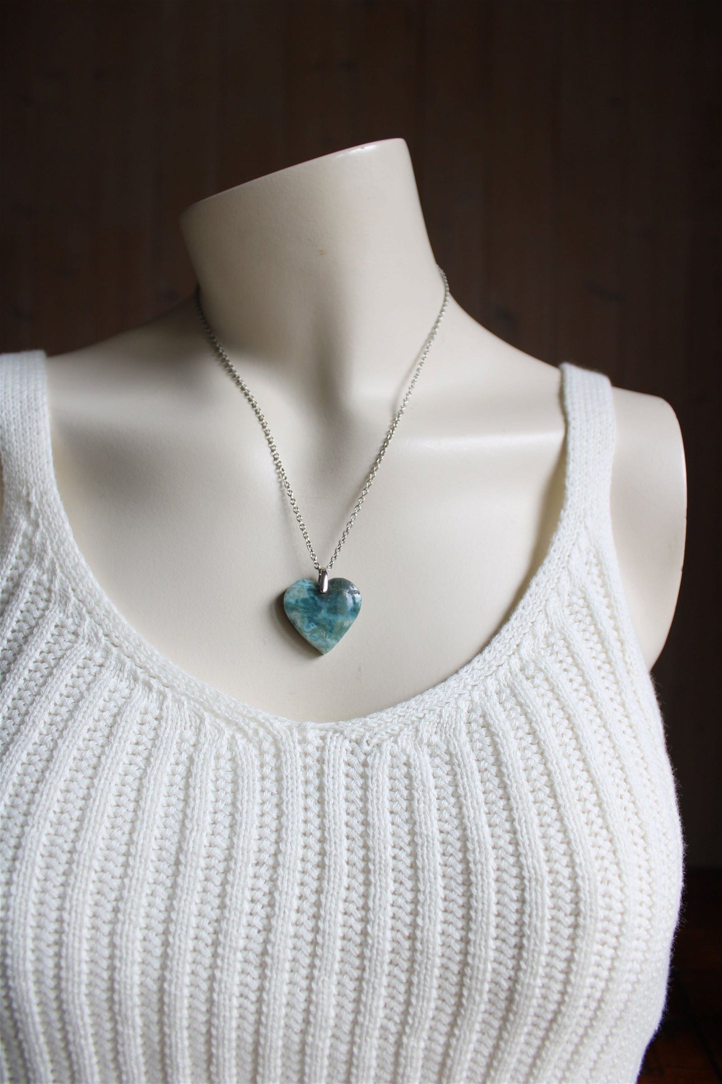 Collier cœur de larimar République Dominicaine - Aurore Lune