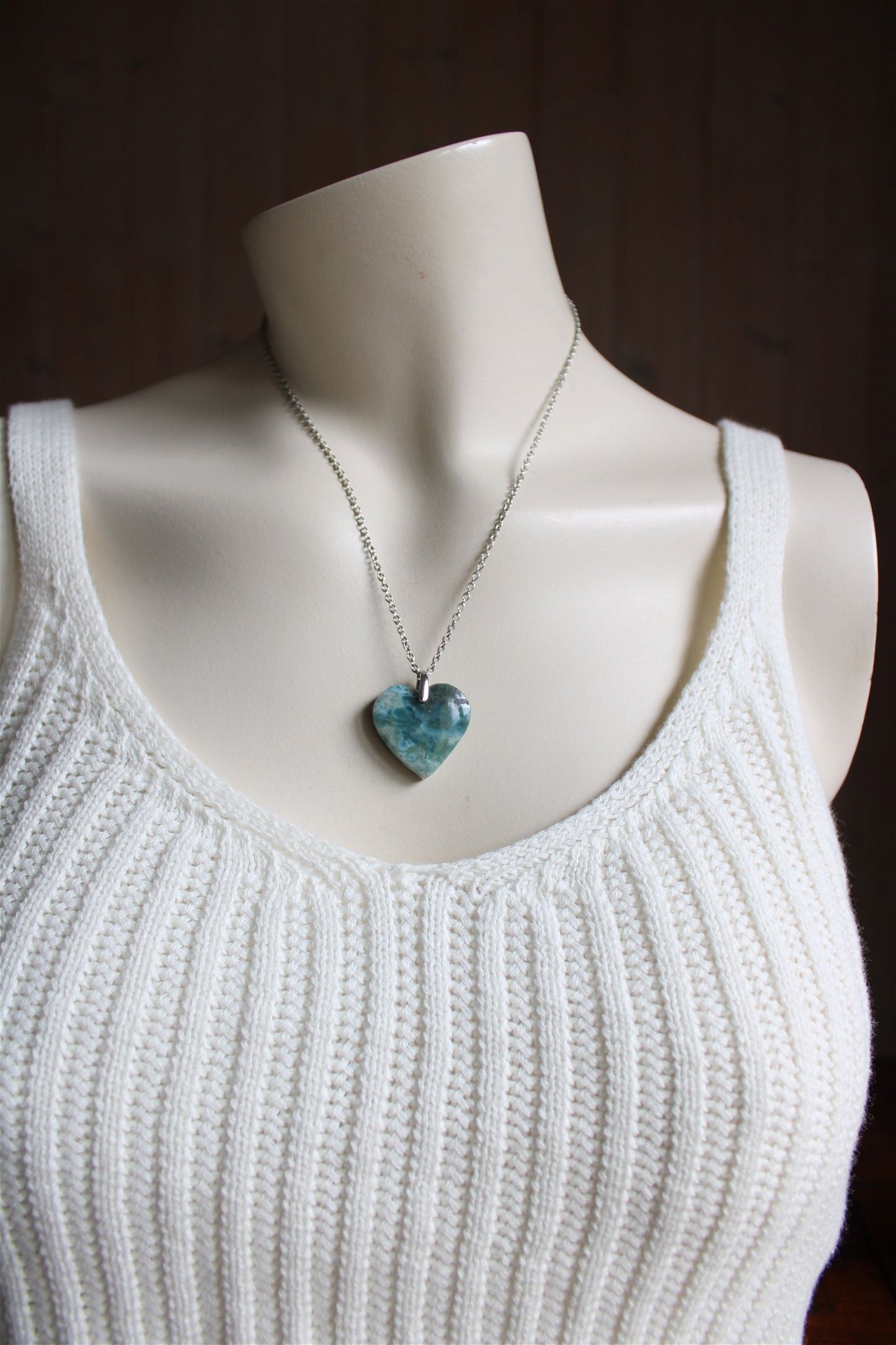 Collier cœur de larimar République Dominicaine - Aurore Lune