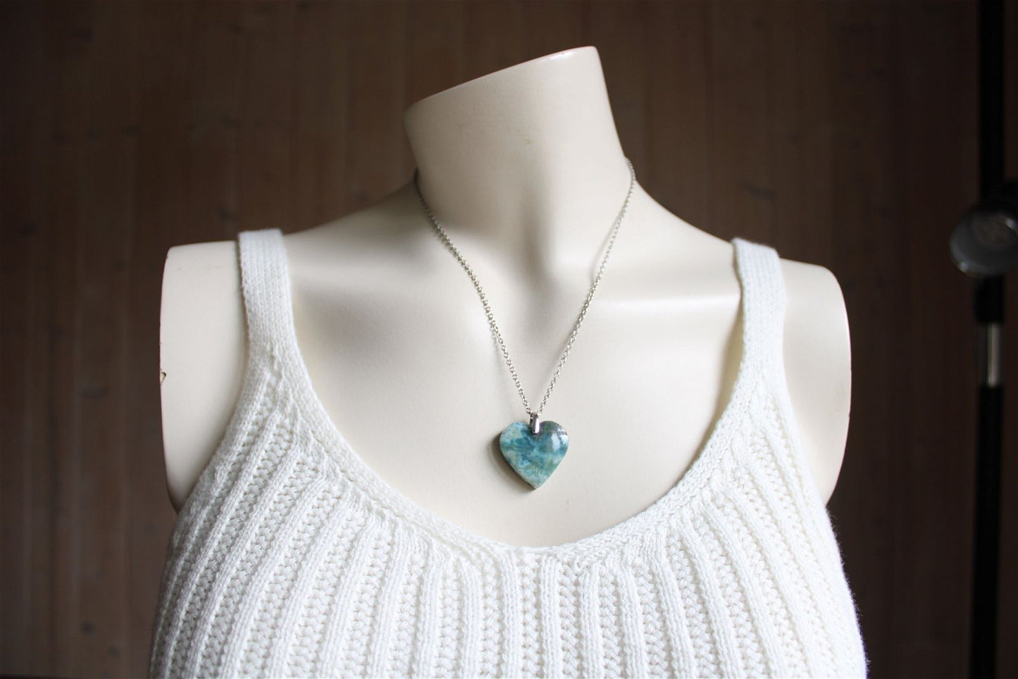 Collier cœur de larimar République Dominicaine - Aurore Lune
