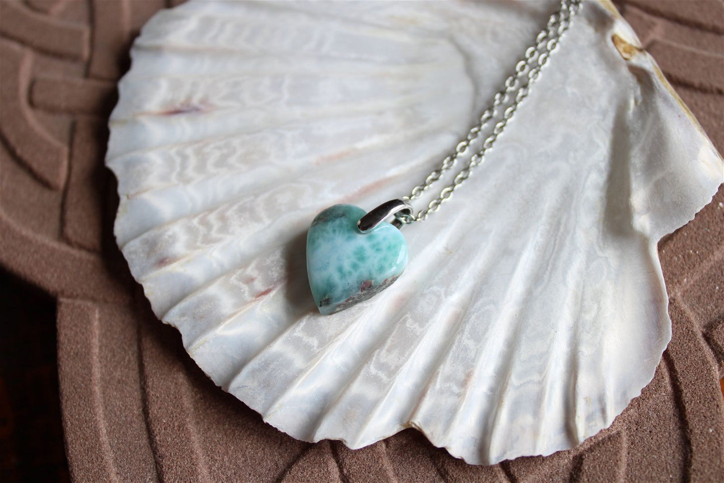 Collier cœur de larimar République Dominicaine - Aurore Lune