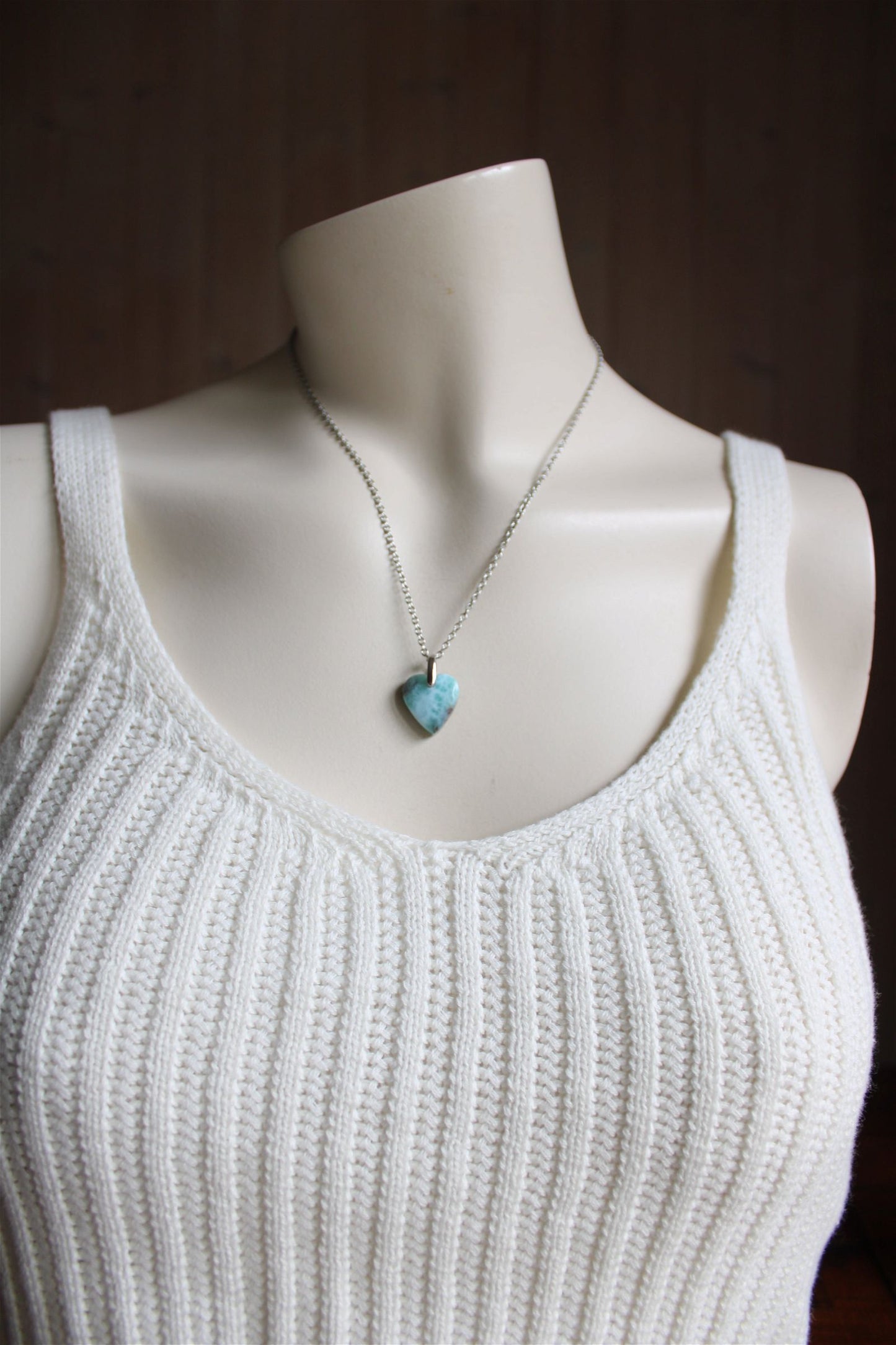 Collier cœur de larimar République Dominicaine - Aurore Lune