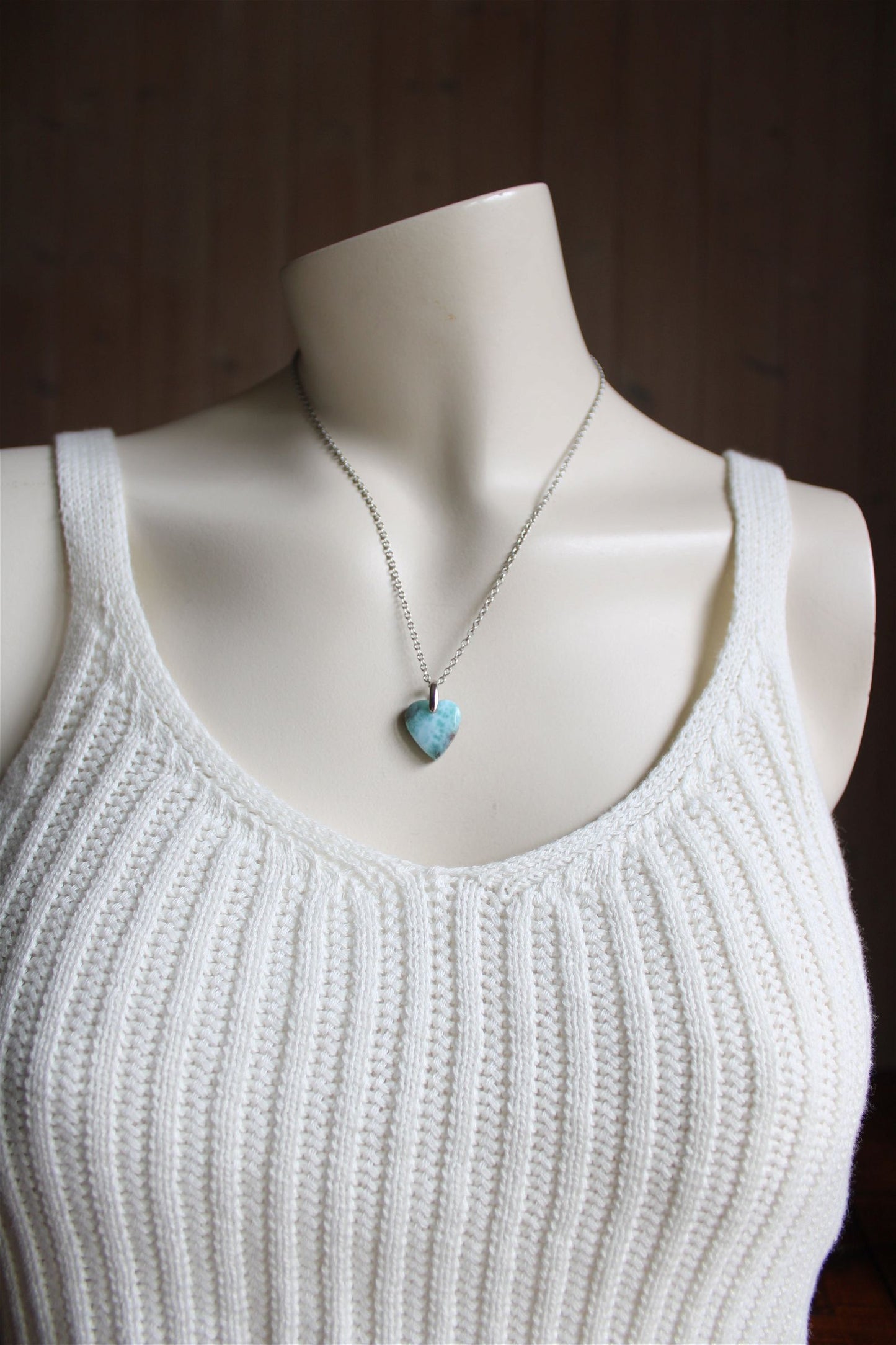 Collier cœur de larimar République Dominicaine - Aurore Lune
