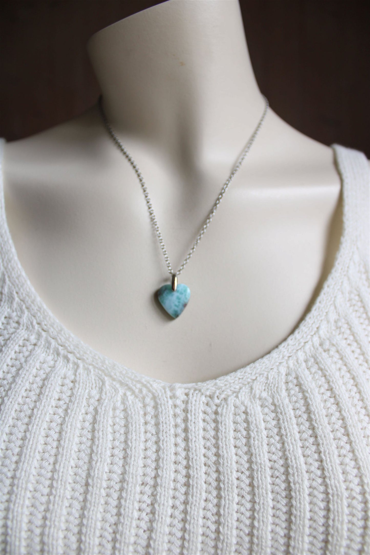 Collier cœur de larimar République Dominicaine - Aurore Lune