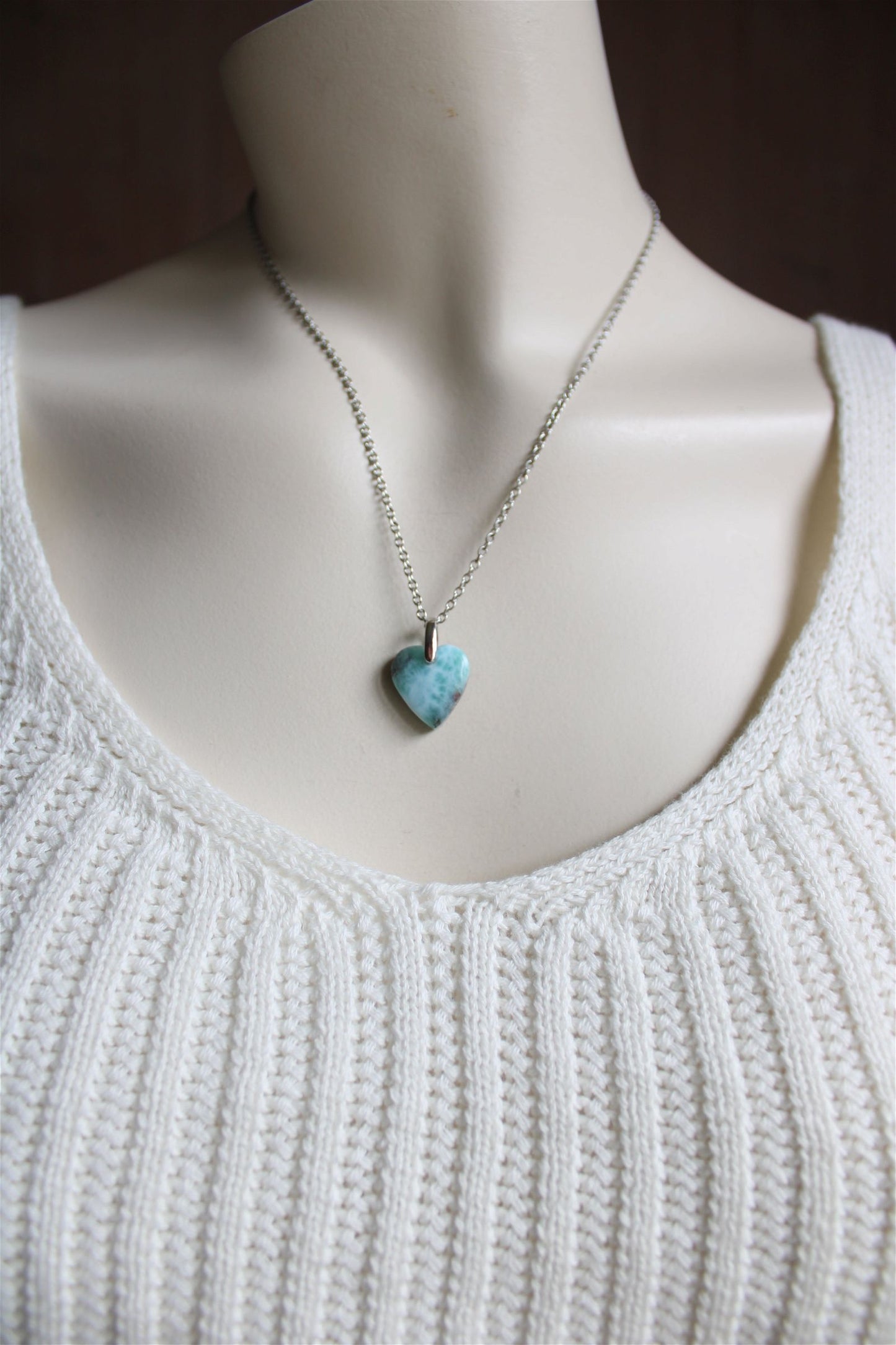 Collier cœur de larimar République Dominicaine - Aurore Lune