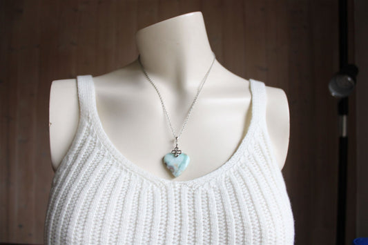 Collier cœur de larimar République Dominicaine - Aurore Lune