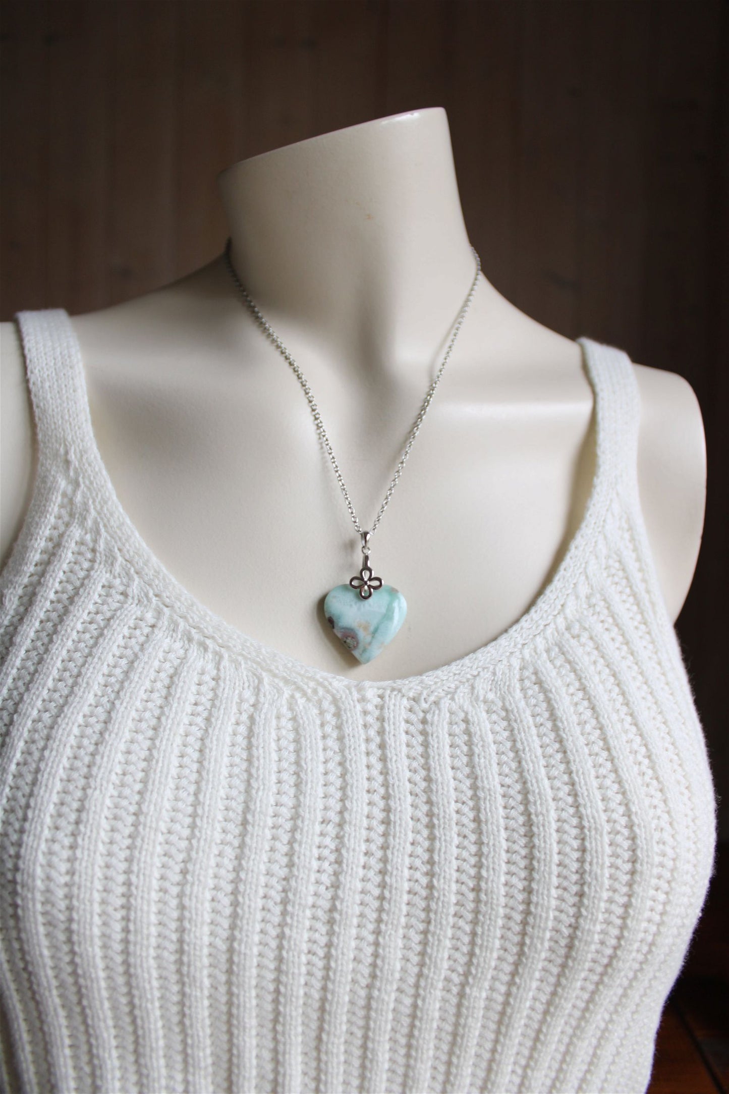 Collier cœur de larimar République Dominicaine - Aurore Lune